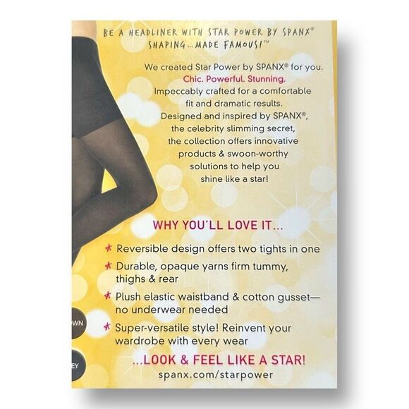 Star Power by Spanx Tights Size A Black Reversible Shaping Hosiery Center Stage - Picture 7 of 8